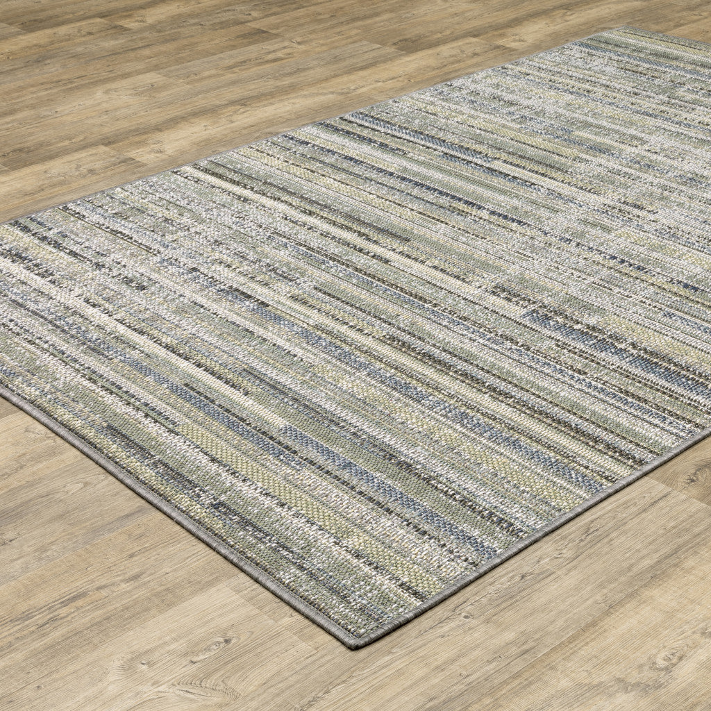 7' x 9' Blue and Green Abstract Stain Resistant Indoor Outdoor Area Rug