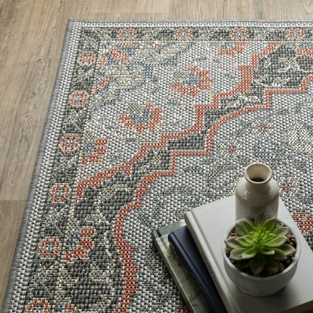 2' X 8' Blue Oriental Stain Resistant Indoor Outdoor Area Rug