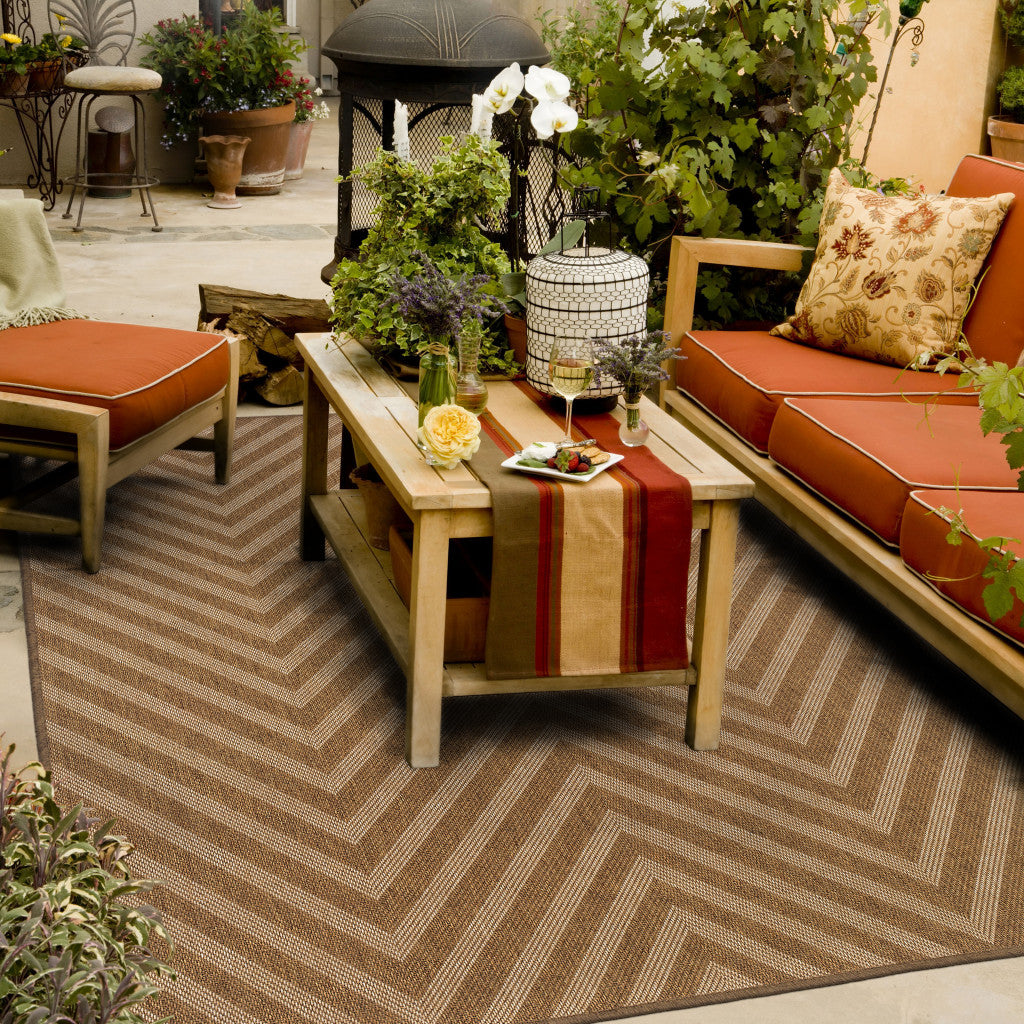 4' x 6' Tan Geometric Stain Resistant Indoor Outdoor Area Rug