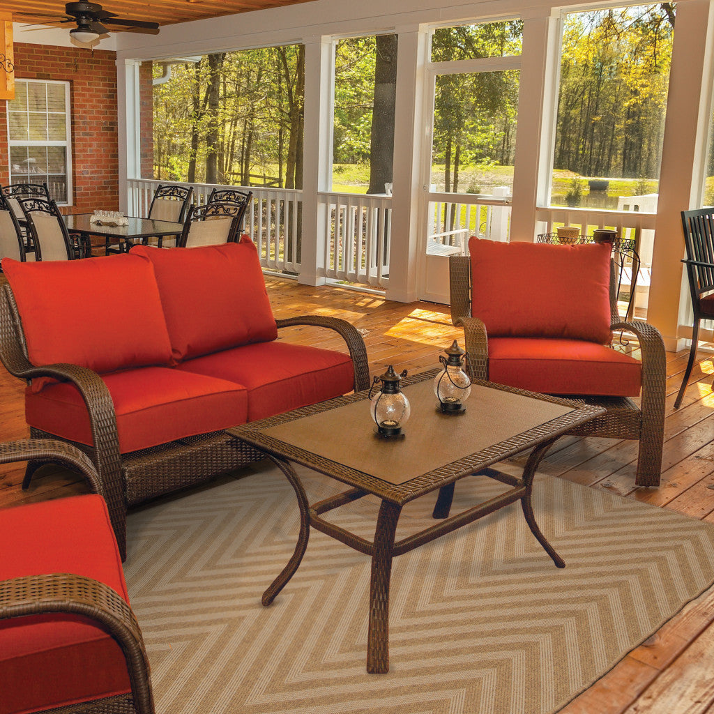 4' x 6' Tan Geometric Stain Resistant Indoor Outdoor Area Rug