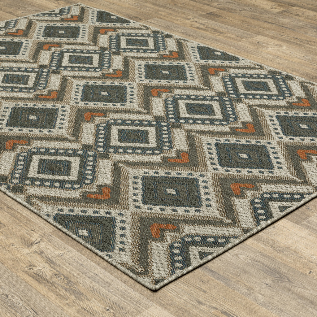 10' x 13' Gray Geometric Stain Resistant Indoor Outdoor Area Rug