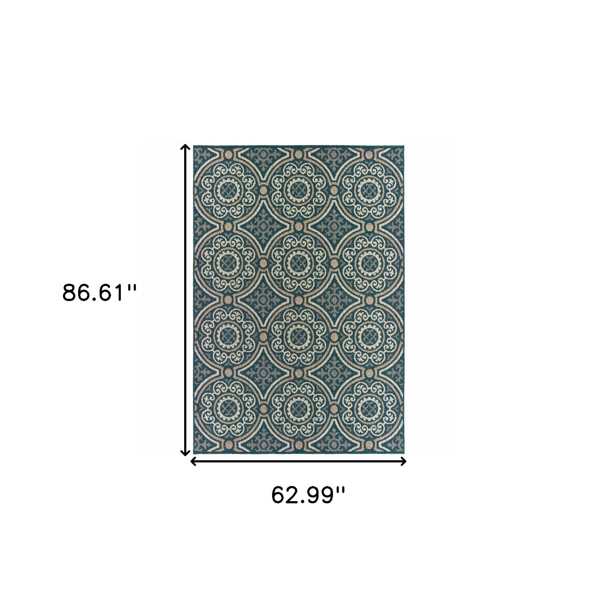 5' x 7' Blue and Gray Geometric Stain Resistant Indoor Outdoor Area Rug