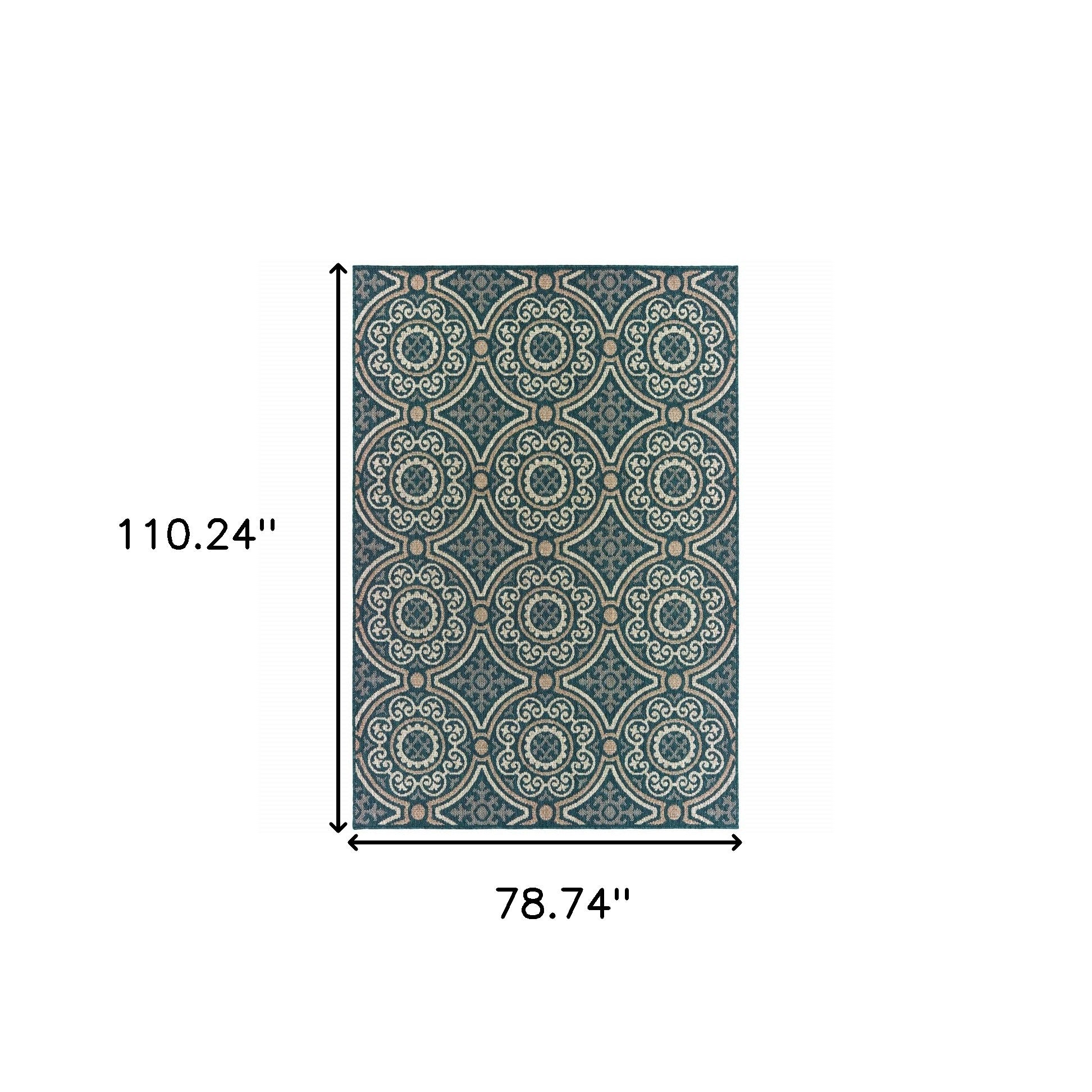 7' x 9' Blue and Gray Geometric Stain Resistant Indoor Outdoor Area Rug