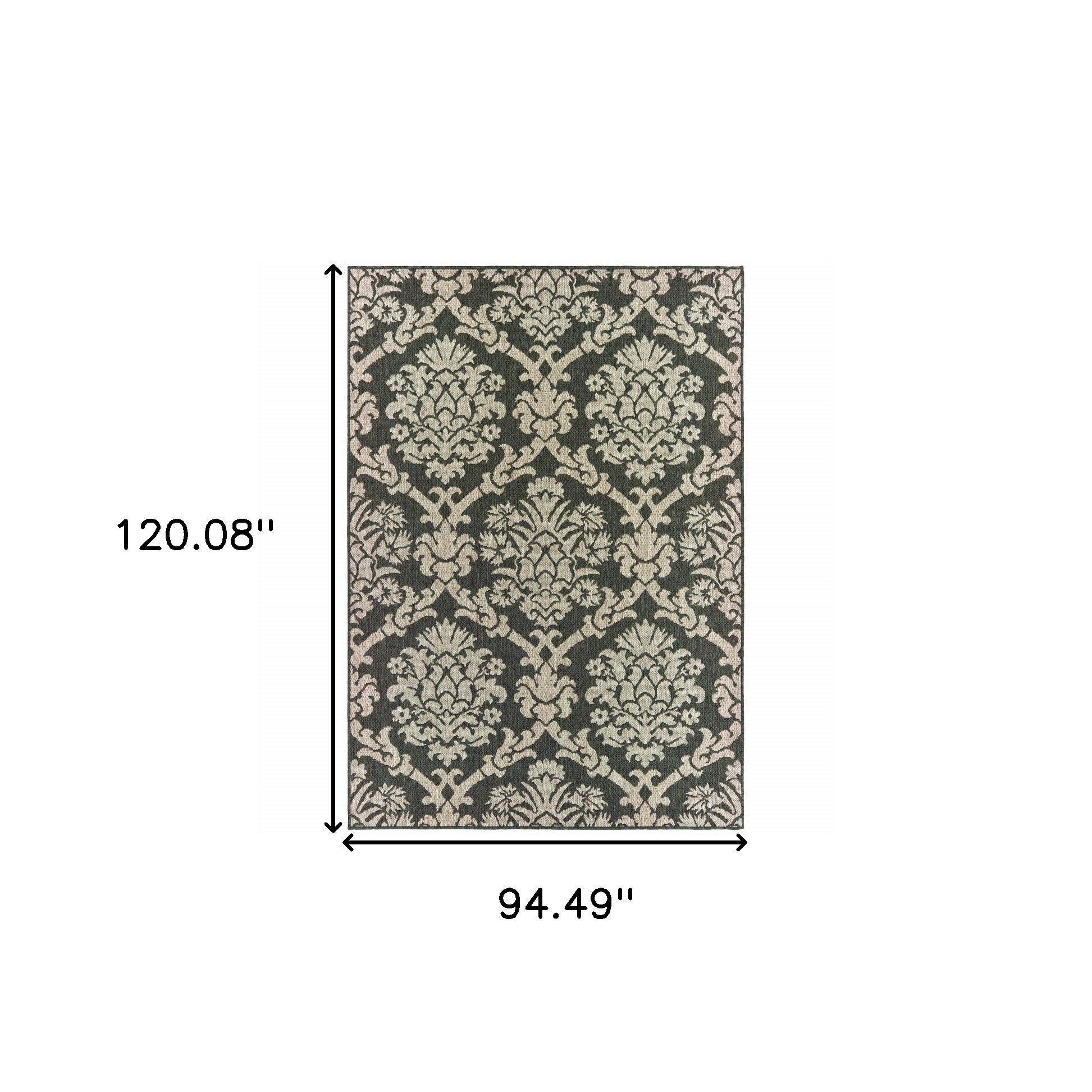 8' x 10' Gray Floral Stain Resistant Indoor Outdoor Area Rug