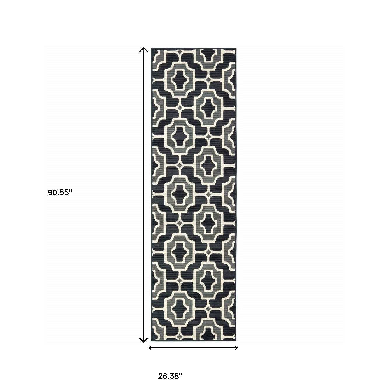 2' X 8' Black and Gray Geometric Stain Resistant Indoor Outdoor Area Rug