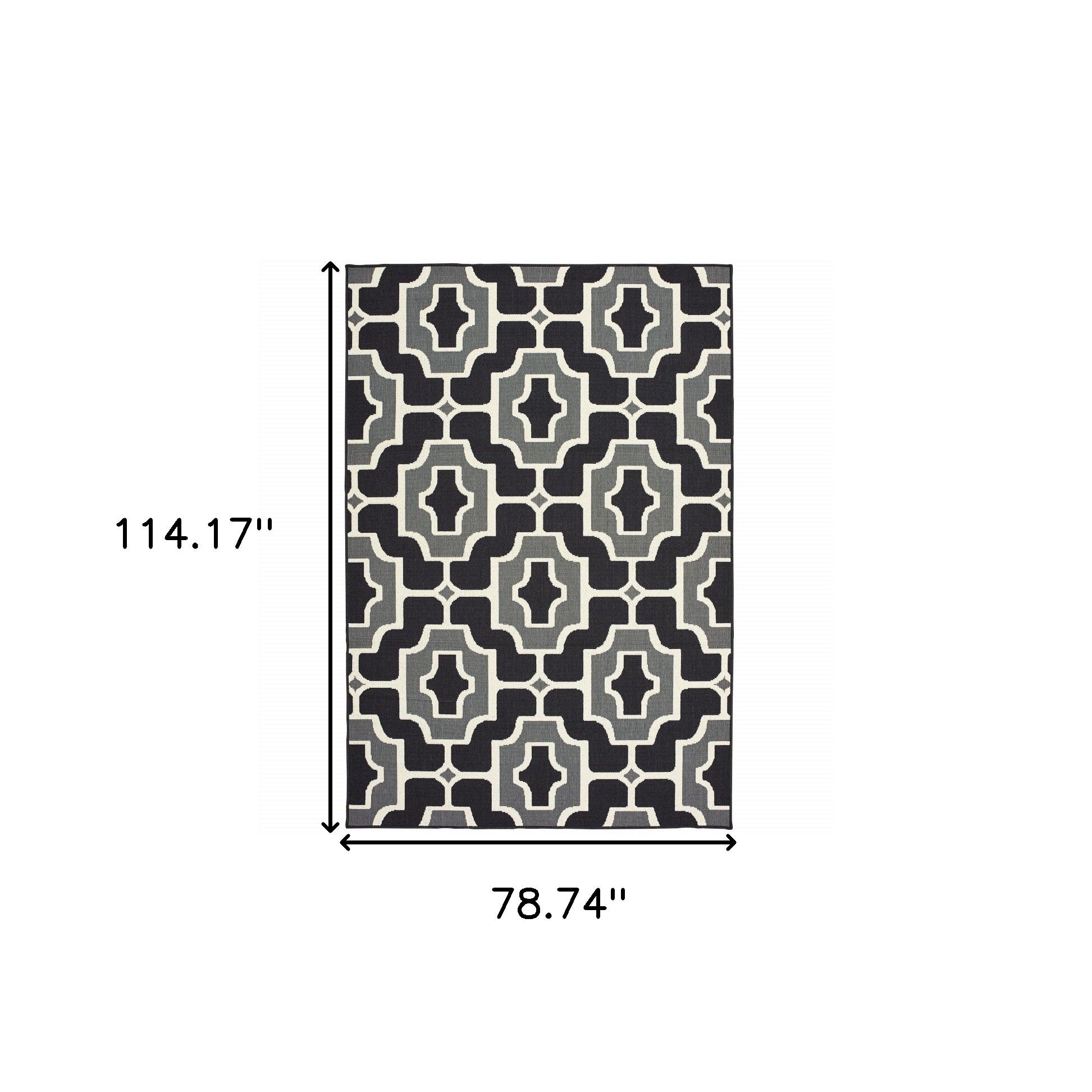 7' x 10' Black and Gray Geometric Stain Resistant Indoor Outdoor Area Rug