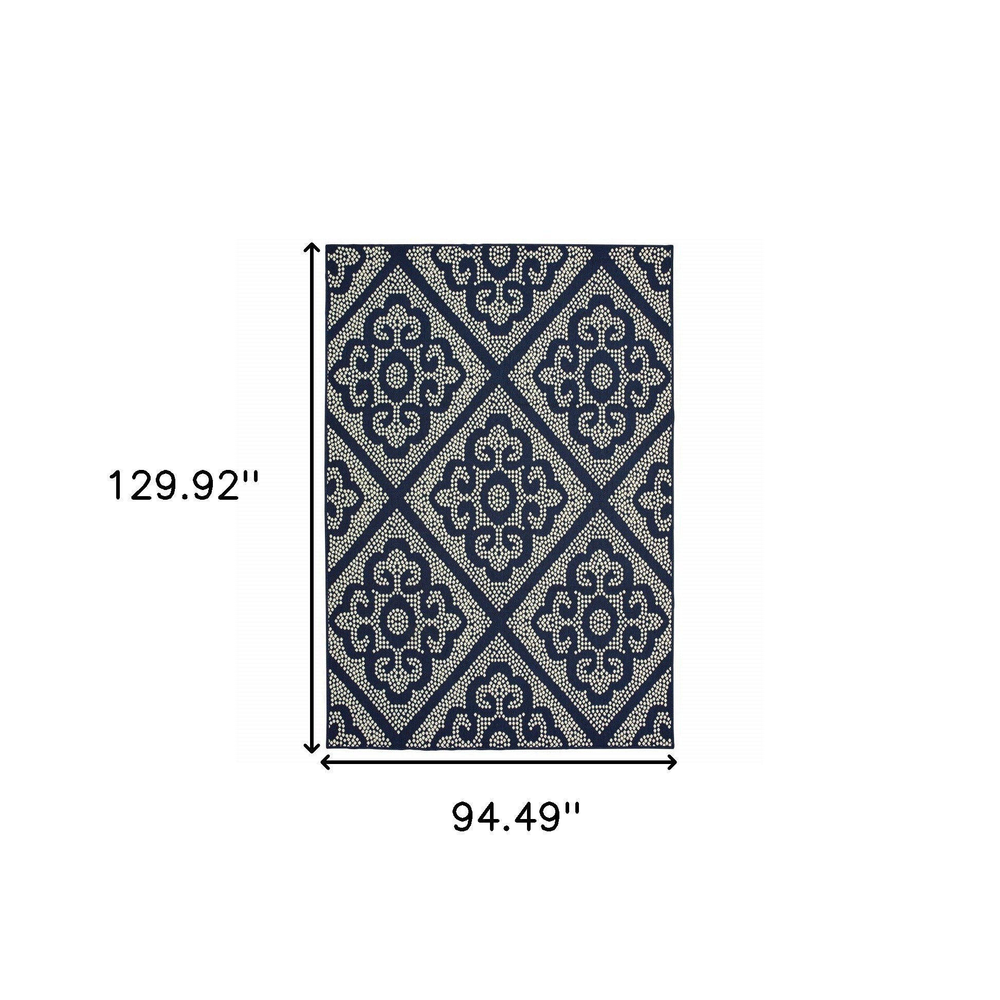 8' x 11' Blue and Ivory Geometric Stain Resistant Indoor Outdoor Area Rug