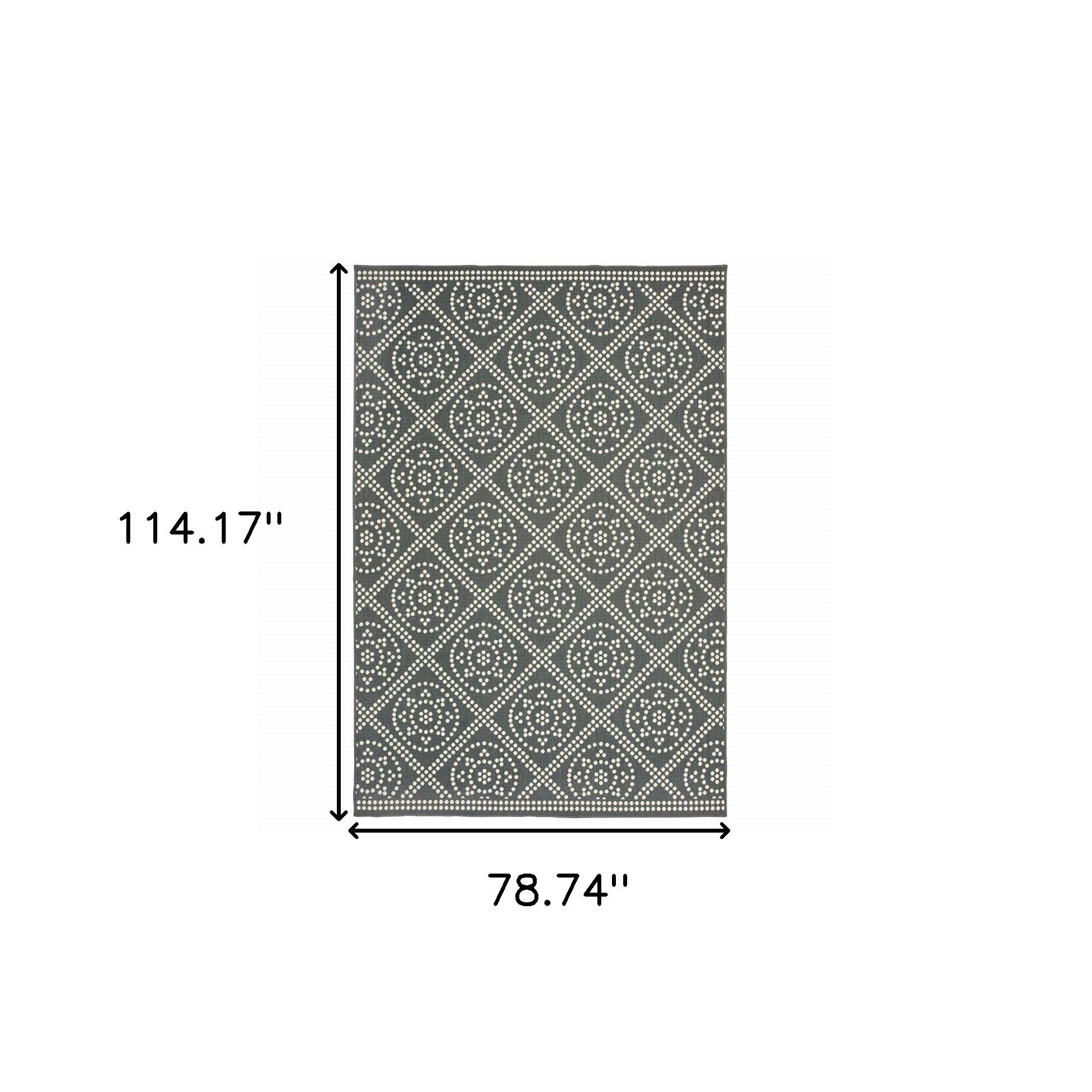 7' x 10' Gray and Ivory Geometric Stain Resistant Indoor Outdoor Area Rug