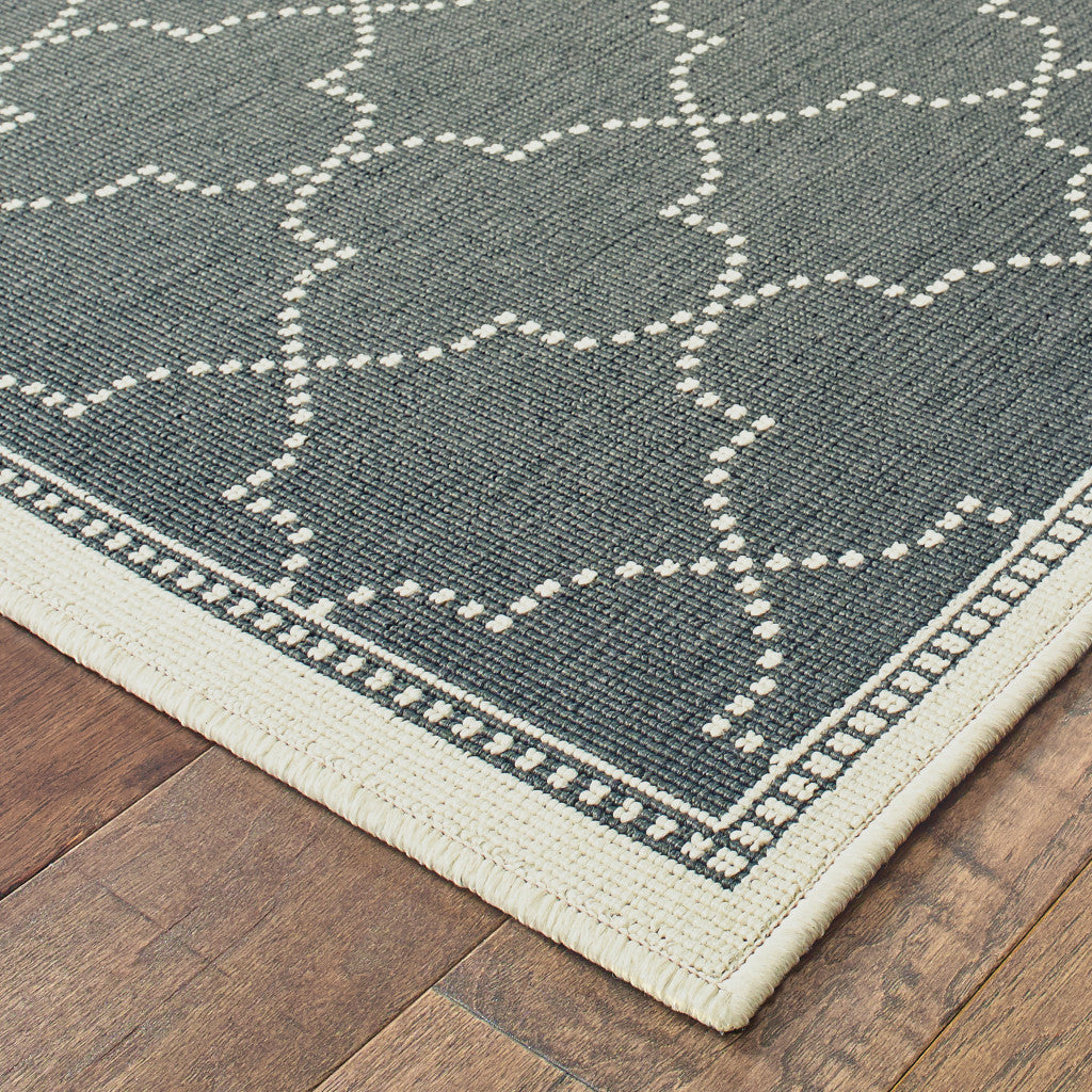 2' X 4' Gray and Ivory Geometric Stain Resistant Indoor Outdoor Area Rug