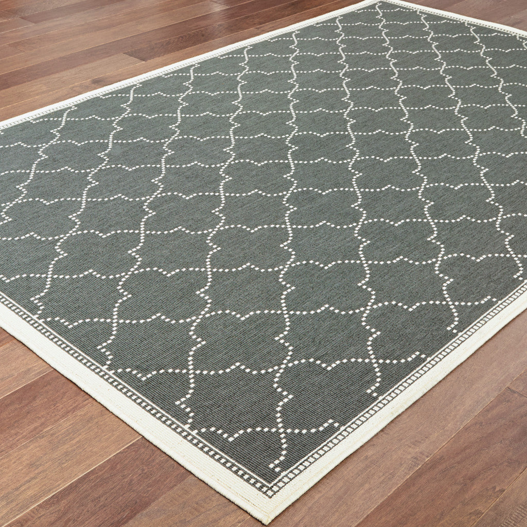 7' x 10' Gray and Ivory Geometric Stain Resistant Indoor Outdoor Area Rug