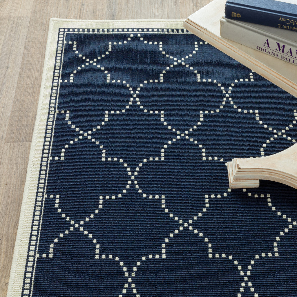 5' x 8' Blue and Ivory Geometric Stain Resistant Indoor Outdoor Area Rug