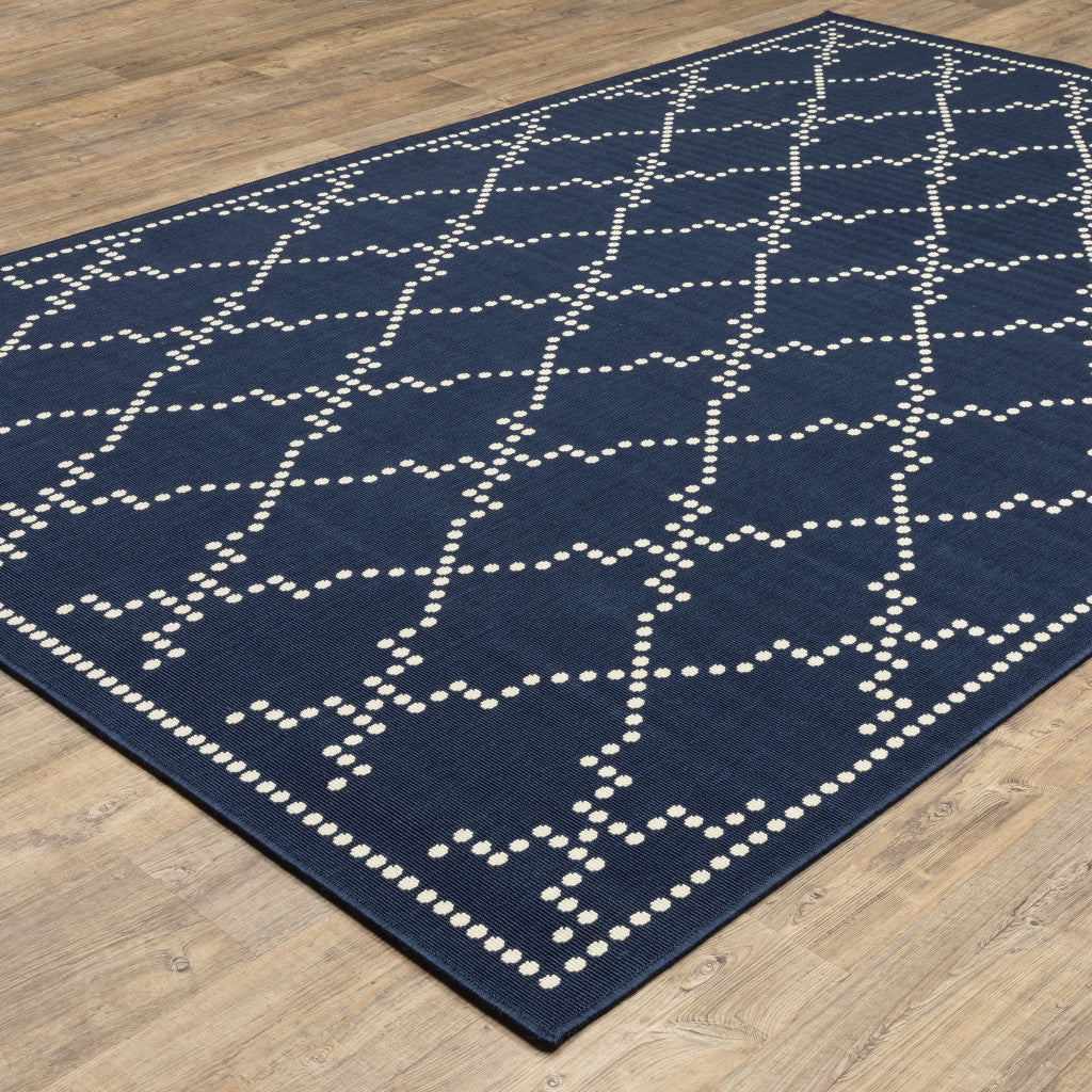 4' x 6' Blue and Ivory Geometric Stain Resistant Indoor Outdoor Area Rug