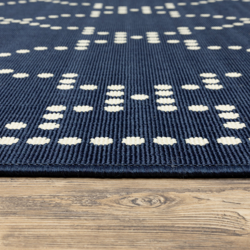 5' x 8' Blue and Ivory Geometric Stain Resistant Indoor Outdoor Area Rug