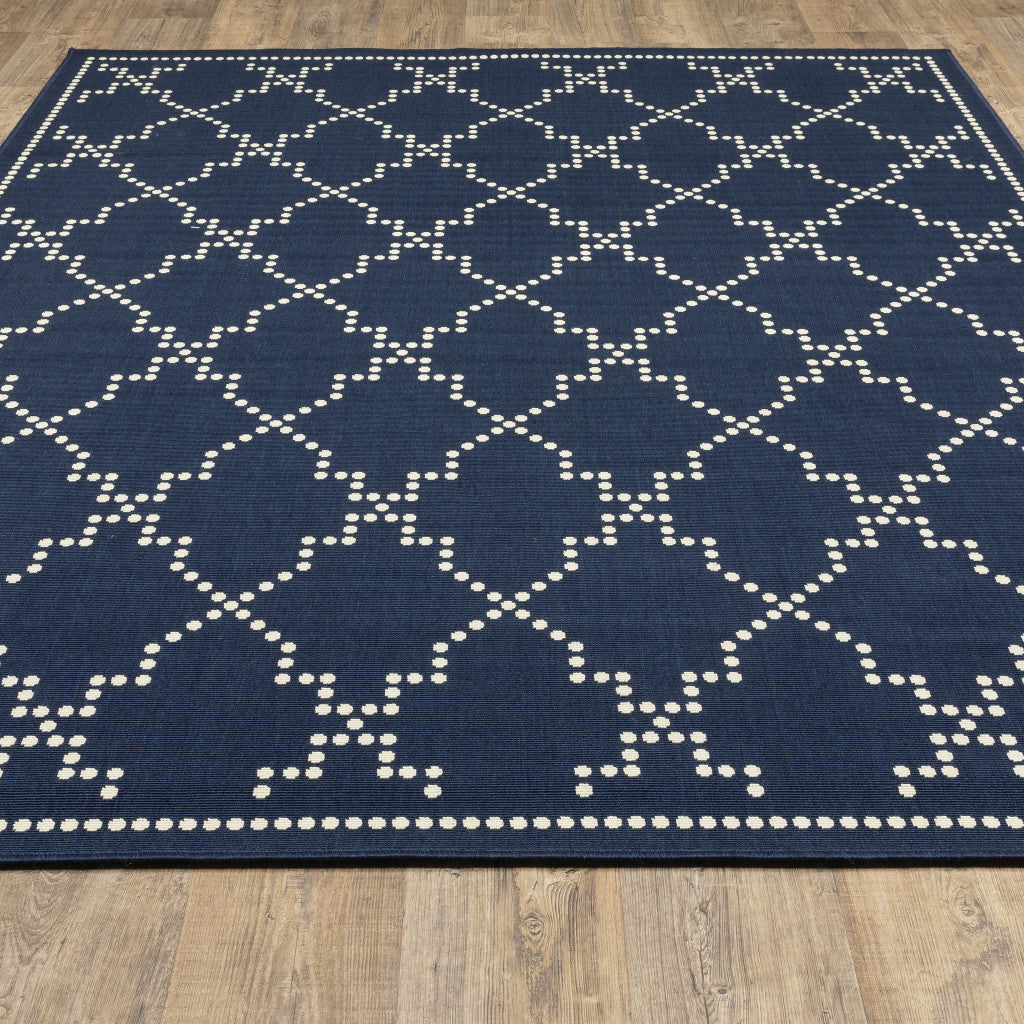 5' x 8' Blue and Ivory Geometric Stain Resistant Indoor Outdoor Area Rug