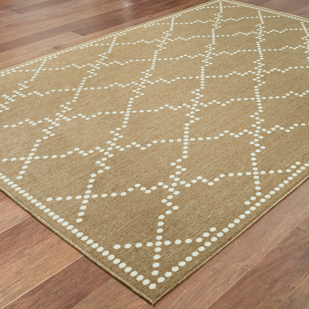 2' X 4' Tan Geometric Stain Resistant Indoor Outdoor Area Rug