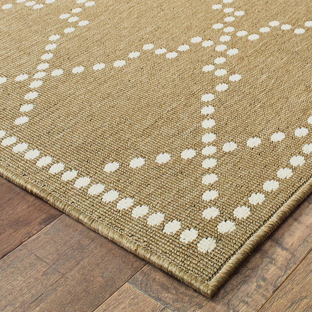 5' x 8' Tan Geometric Stain Resistant Indoor Outdoor Area Rug