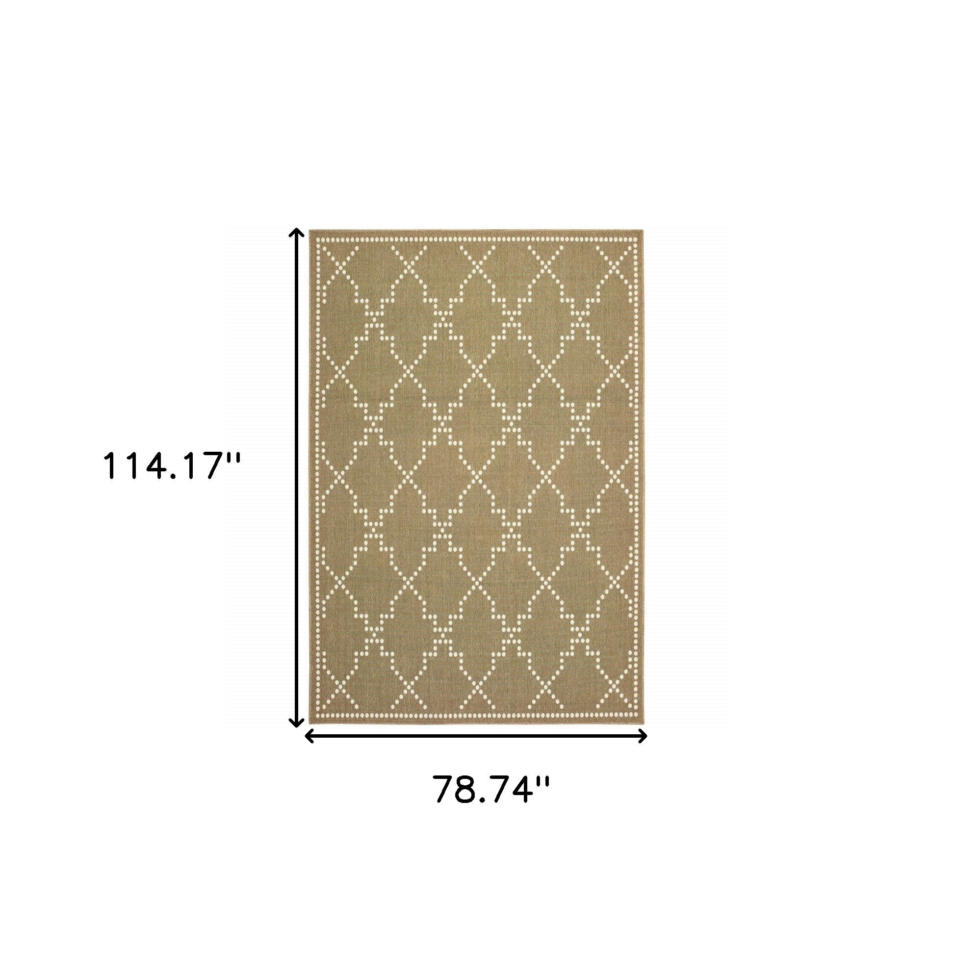 7' x 10' Tan Geometric Stain Resistant Indoor Outdoor Area Rug