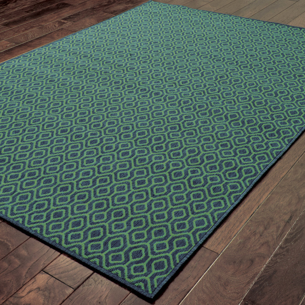 2' x 3' Blue and Green Geometric Stain Resistant Indoor Outdoor Area Rug