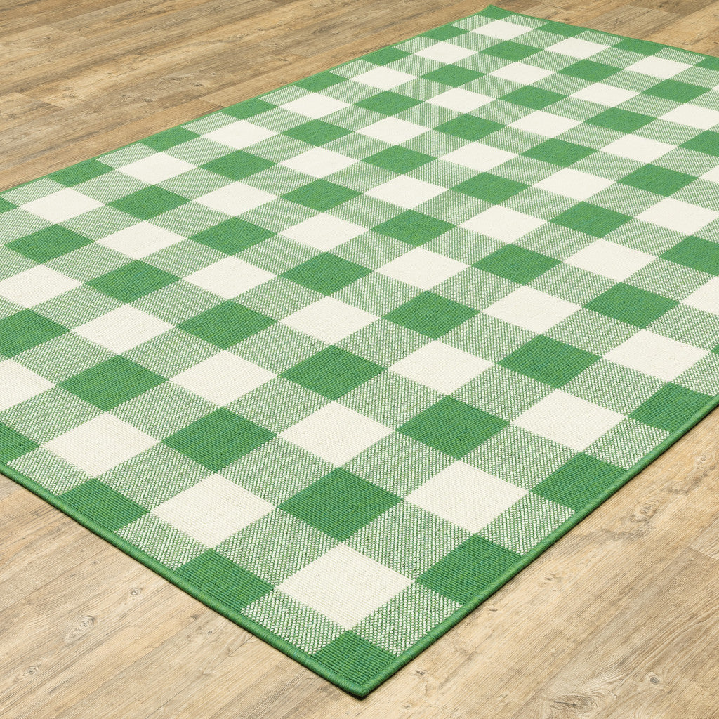 2' x 3' Green and Ivory Geometric Stain Resistant Indoor Outdoor Area Rug