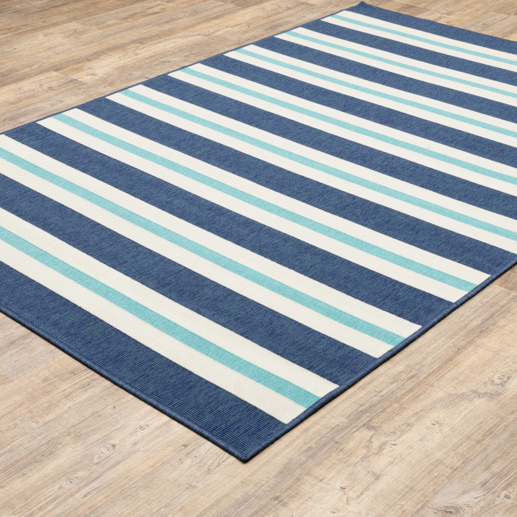 2' x 3' Blue and Ivory Geometric Stain Resistant Indoor Outdoor Area Rug