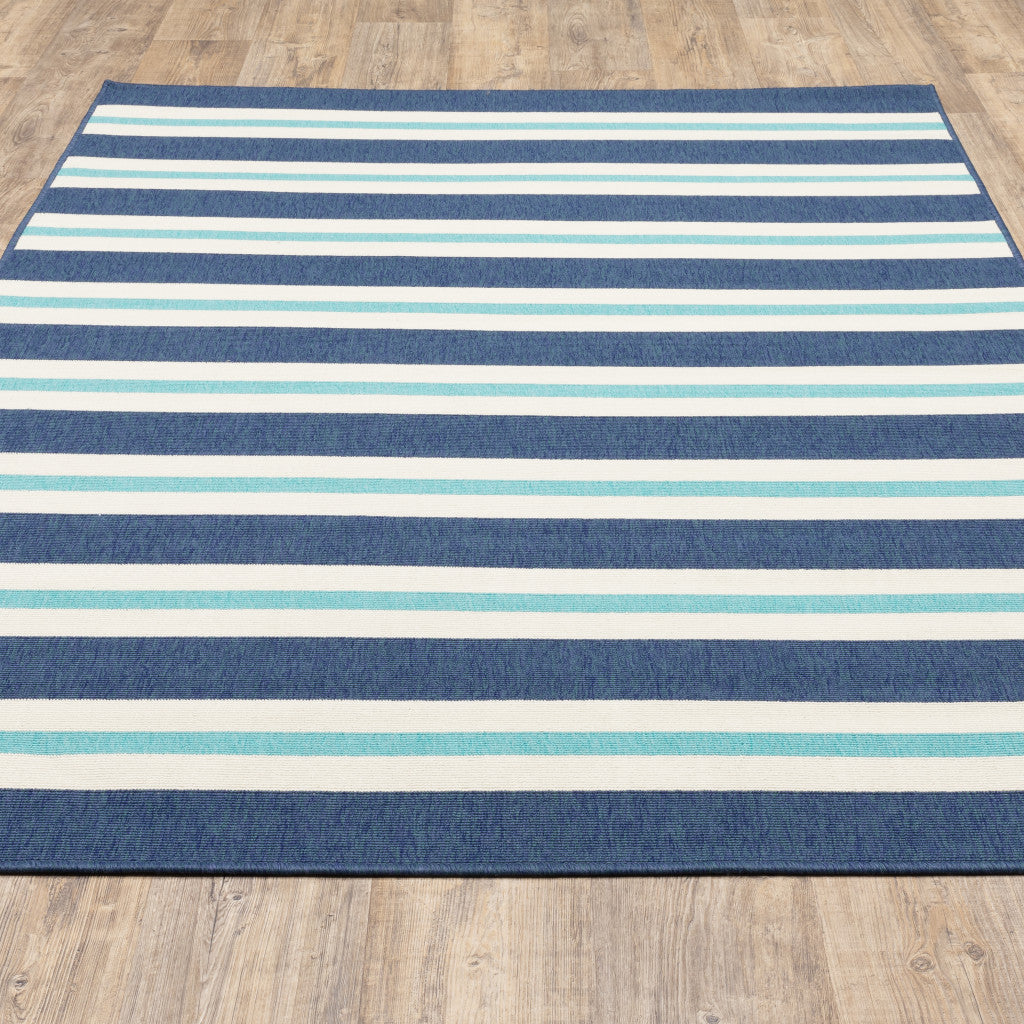 2' x 3' Blue and Ivory Geometric Stain Resistant Indoor Outdoor Area Rug