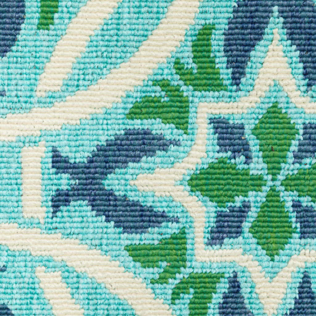 2' X 8' Blue and Green Geometric Stain Resistant Indoor Outdoor Area Rug