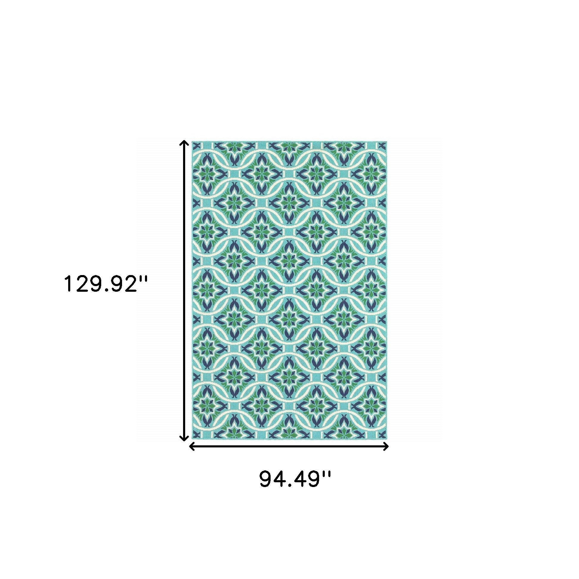 8' x 11' Blue and Green Geometric Stain Resistant Indoor Outdoor Area Rug