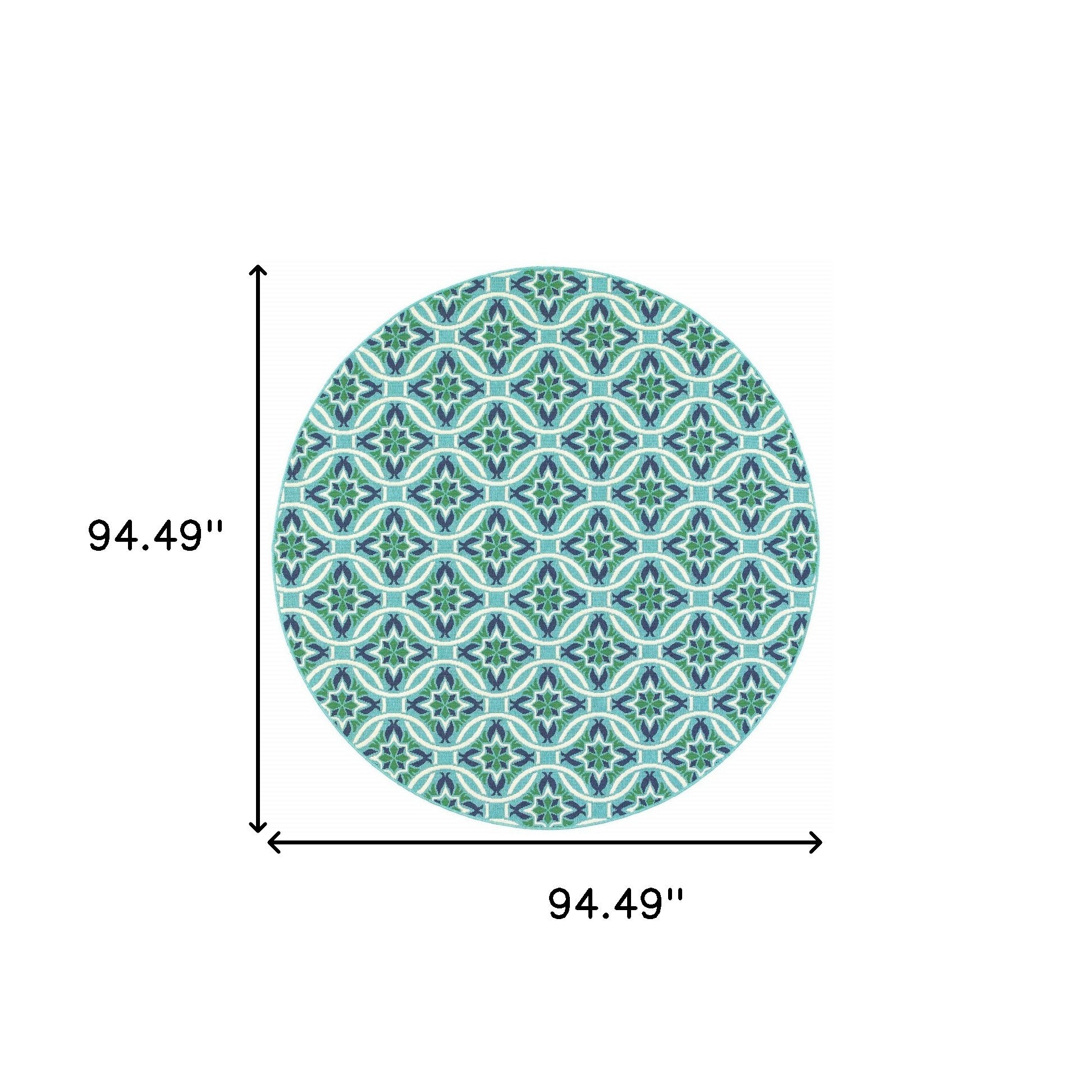 8' x 8' Blue and Green Round Geometric Stain Resistant Indoor Outdoor Area Rug