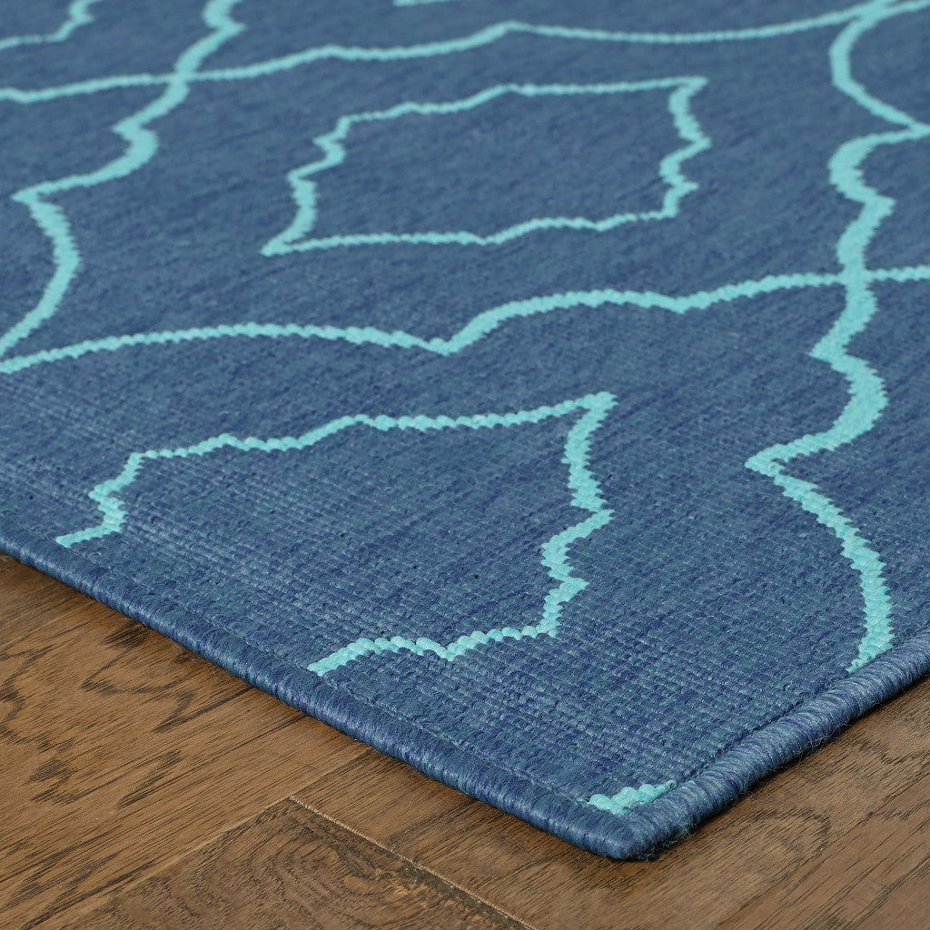 2' x 3' Blue Geometric Stain Resistant Indoor Outdoor Area Rug