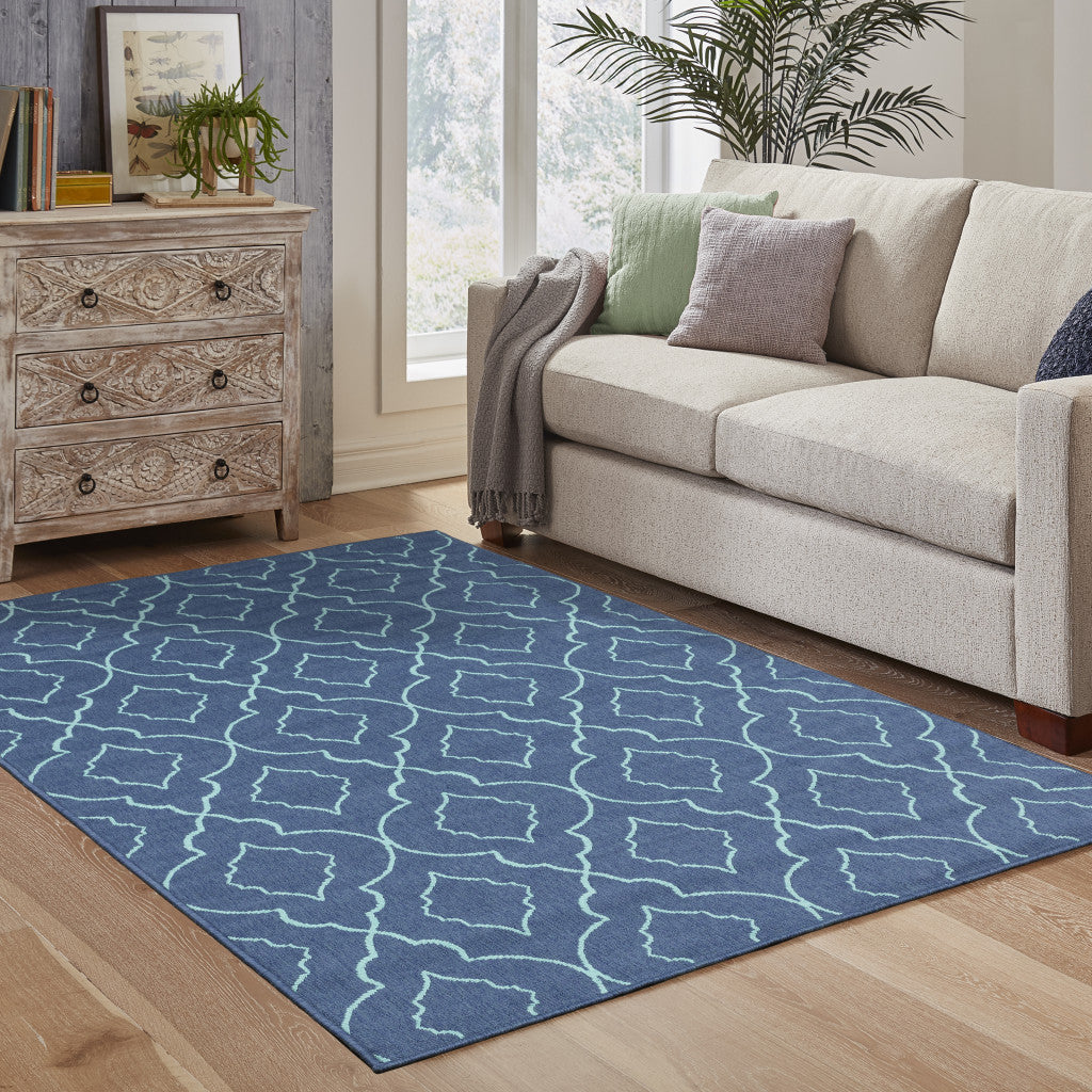 4' x 6' Blue Geometric Stain Resistant Indoor Outdoor Area Rug