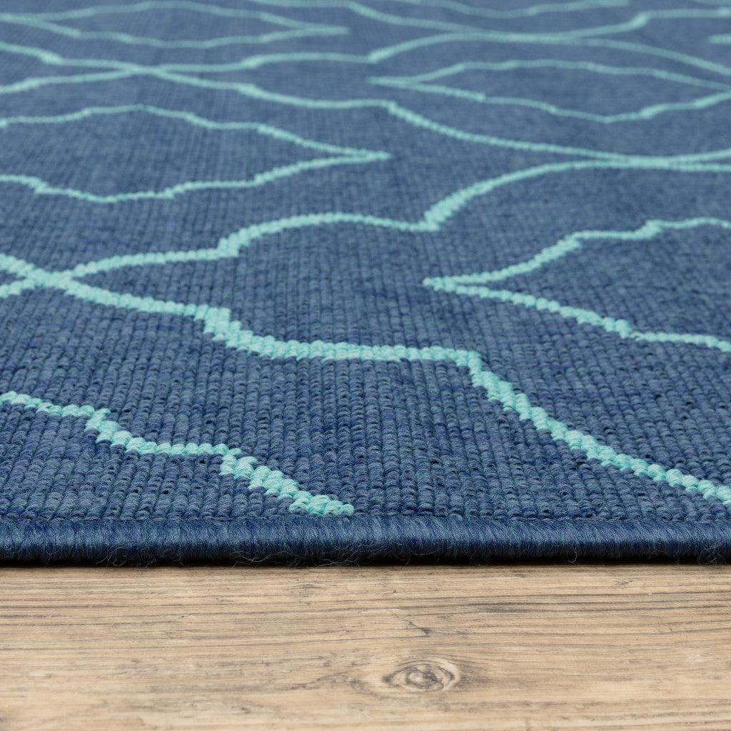 5' x 8' Blue Geometric Stain Resistant Indoor Outdoor Area Rug