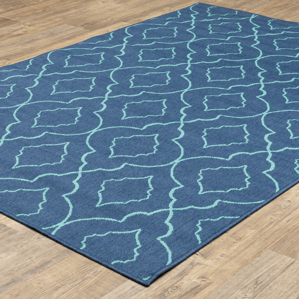 7' x 10' Blue Geometric Stain Resistant Indoor Outdoor Area Rug