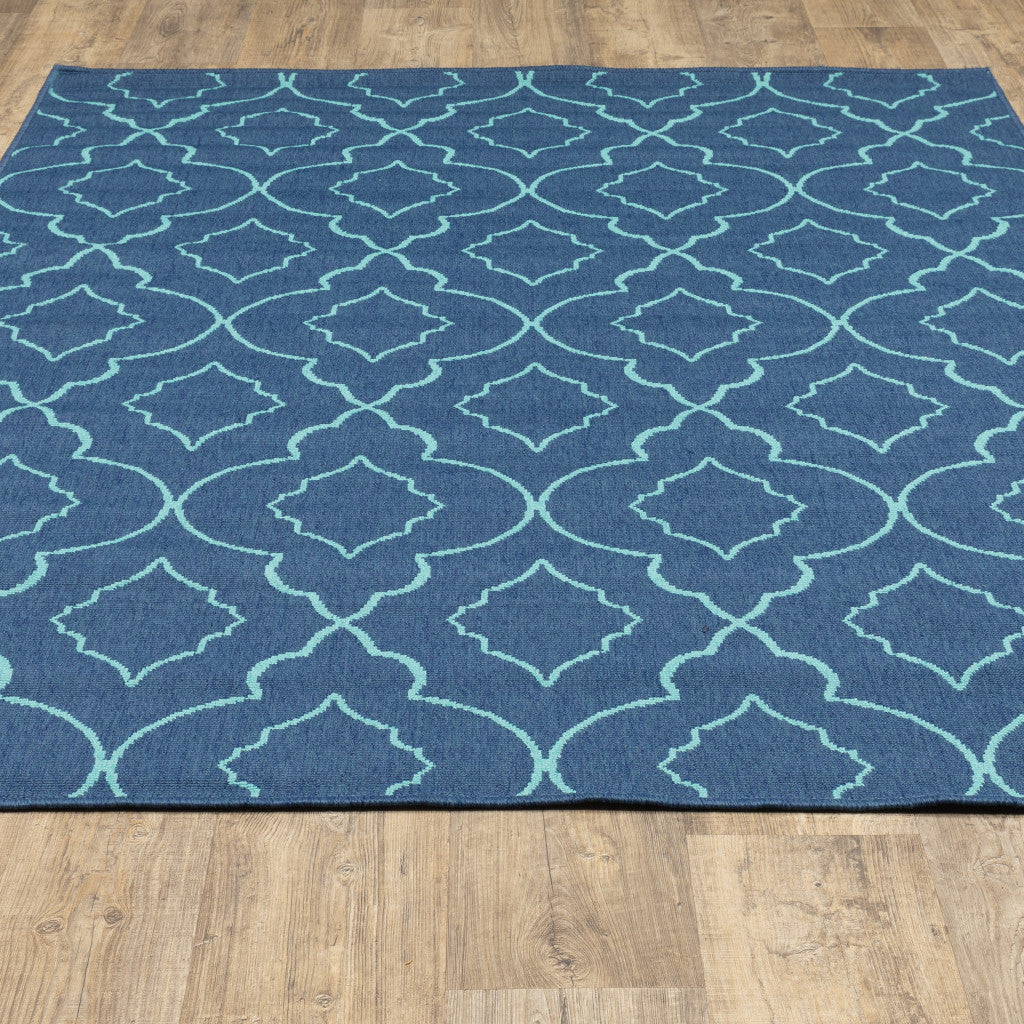 8' x 11' Blue Geometric Stain Resistant Indoor Outdoor Area Rug