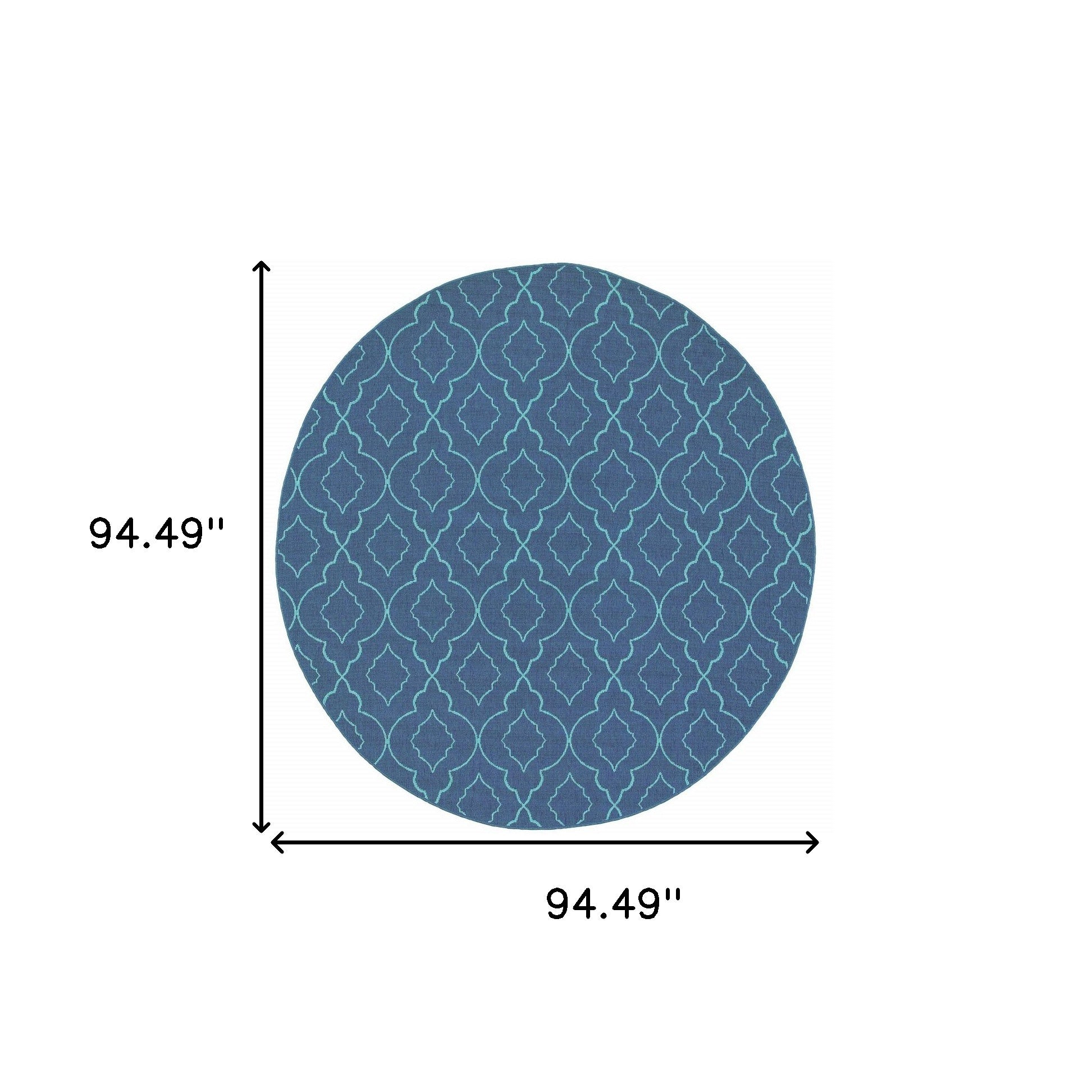 8' x 8' Blue Round Geometric Stain Resistant Indoor Outdoor Area Rug