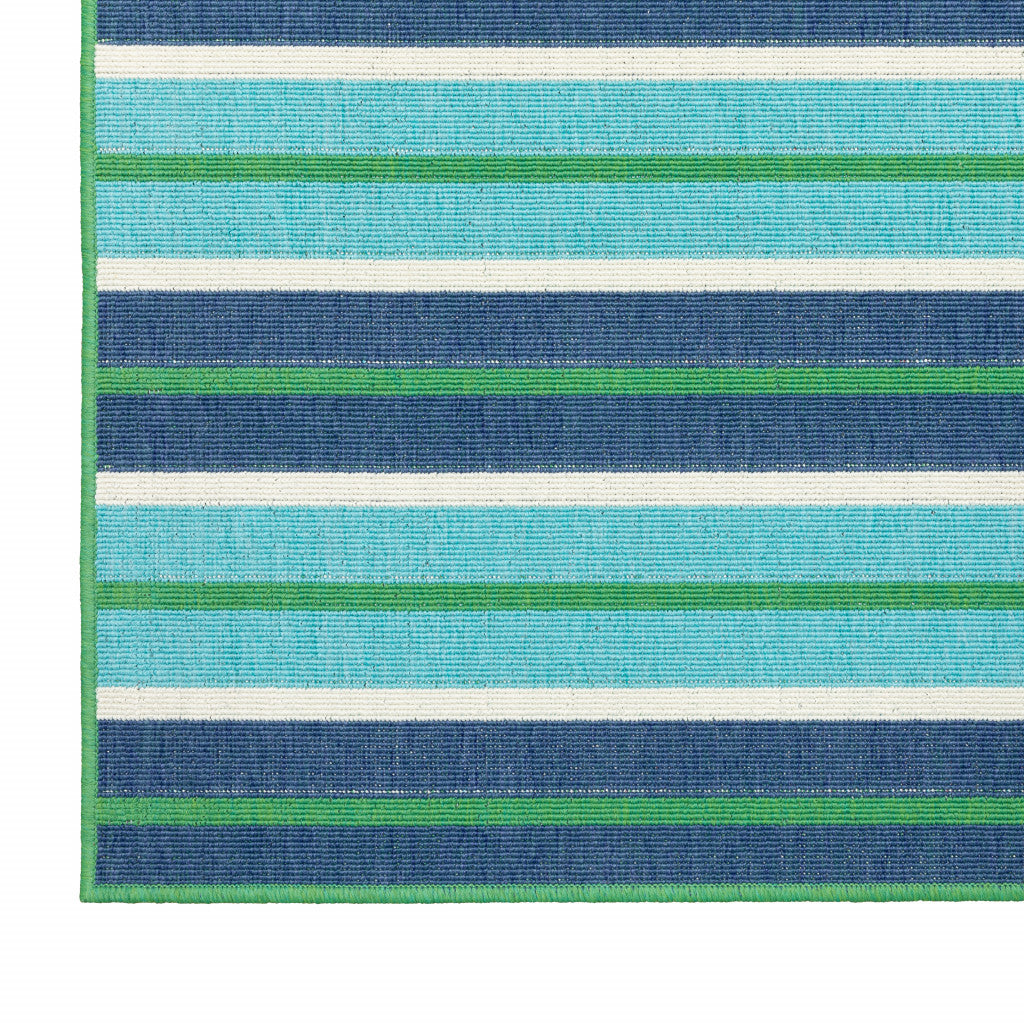 2' X 8' Blue and Green Geometric Stain Resistant Indoor Outdoor Area Rug