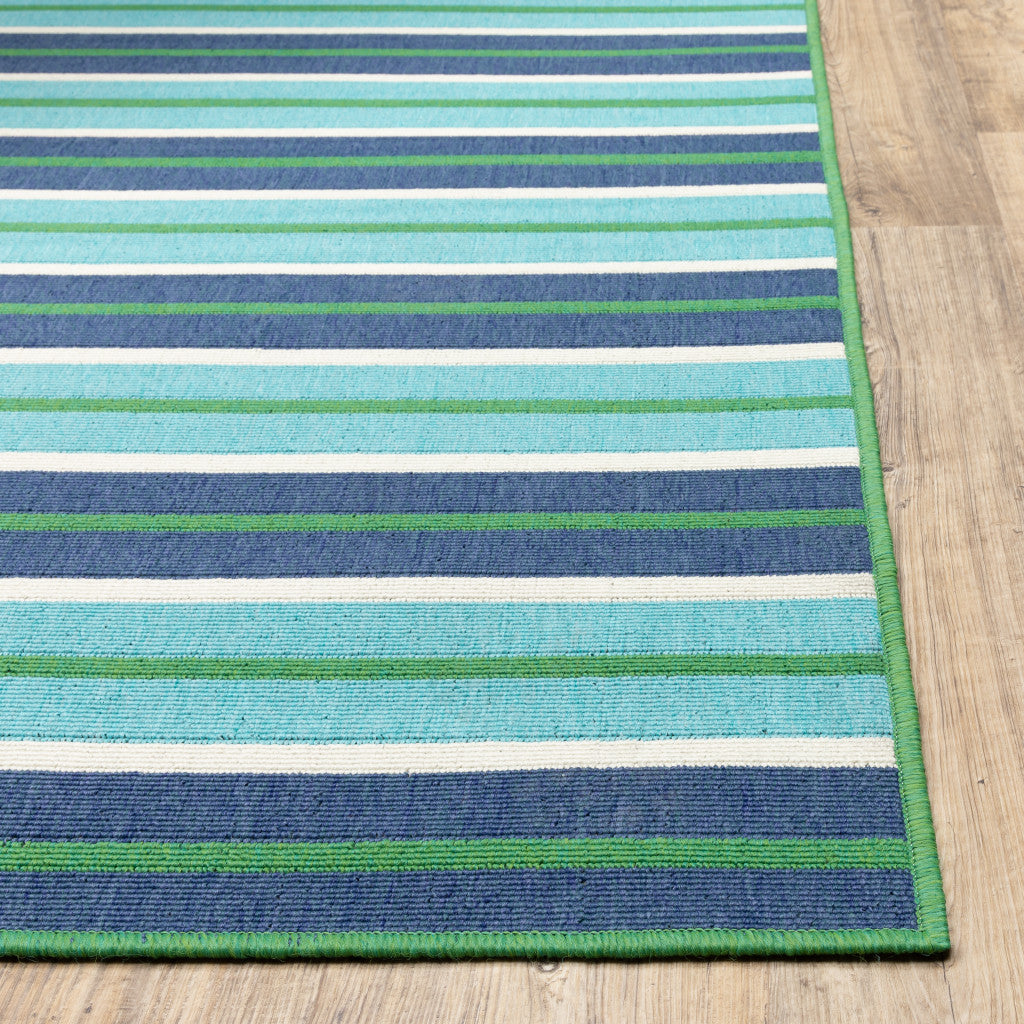 2' X 8' Blue and Green Geometric Stain Resistant Indoor Outdoor Area Rug