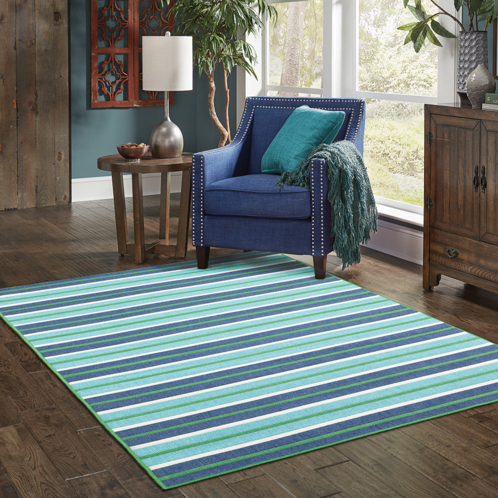 5' x 8' Blue and Green Geometric Stain Resistant Indoor Outdoor Area Rug