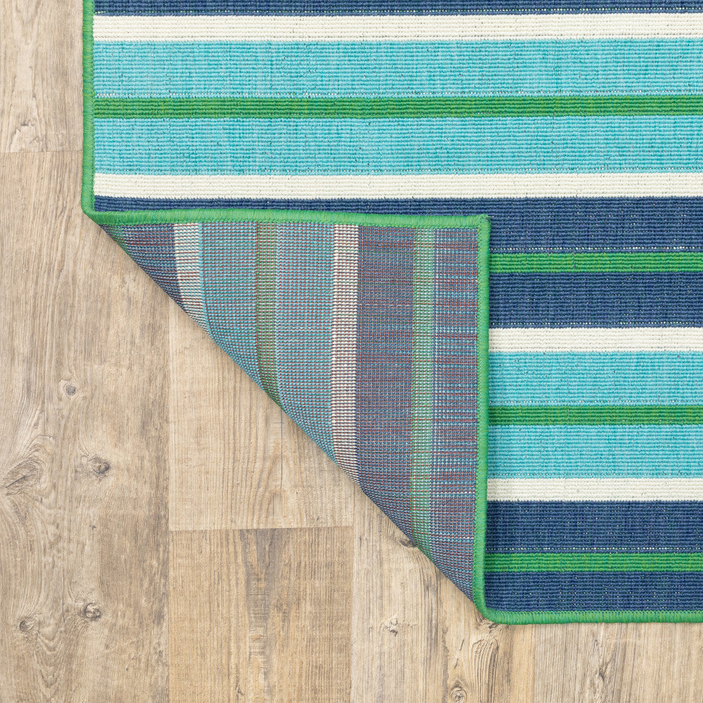 5' x 8' Blue and Green Geometric Stain Resistant Indoor Outdoor Area Rug