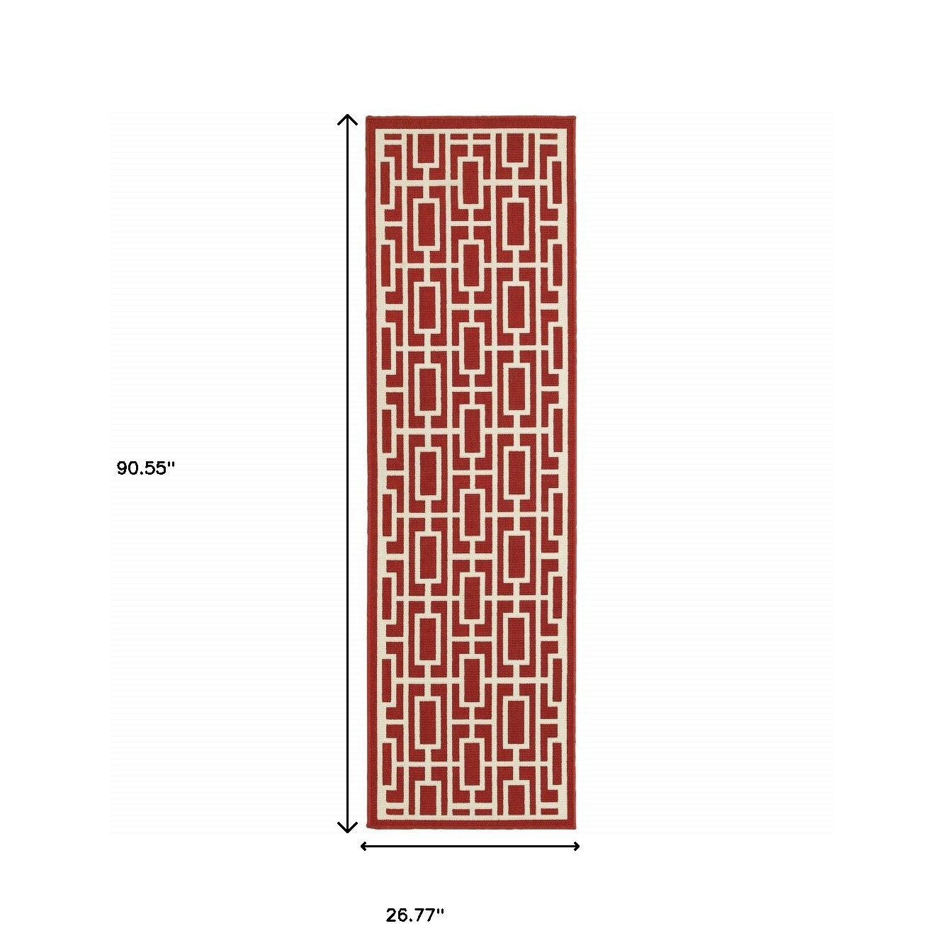 2' X 8' Red and Ivory Geometric Stain Resistant Indoor Outdoor Area Rug