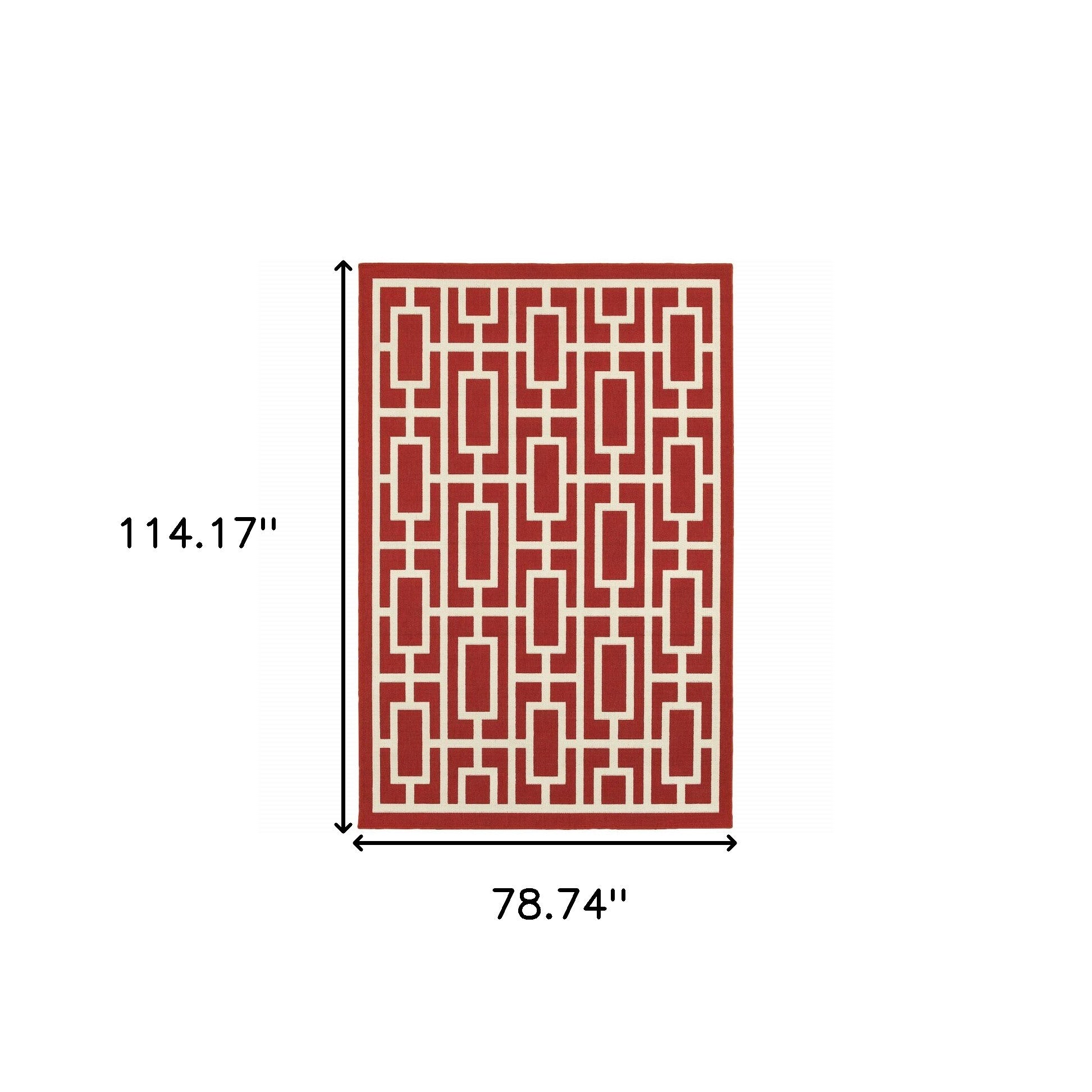 7' x 10' Red and Ivory Geometric Stain Resistant Indoor Outdoor Area Rug