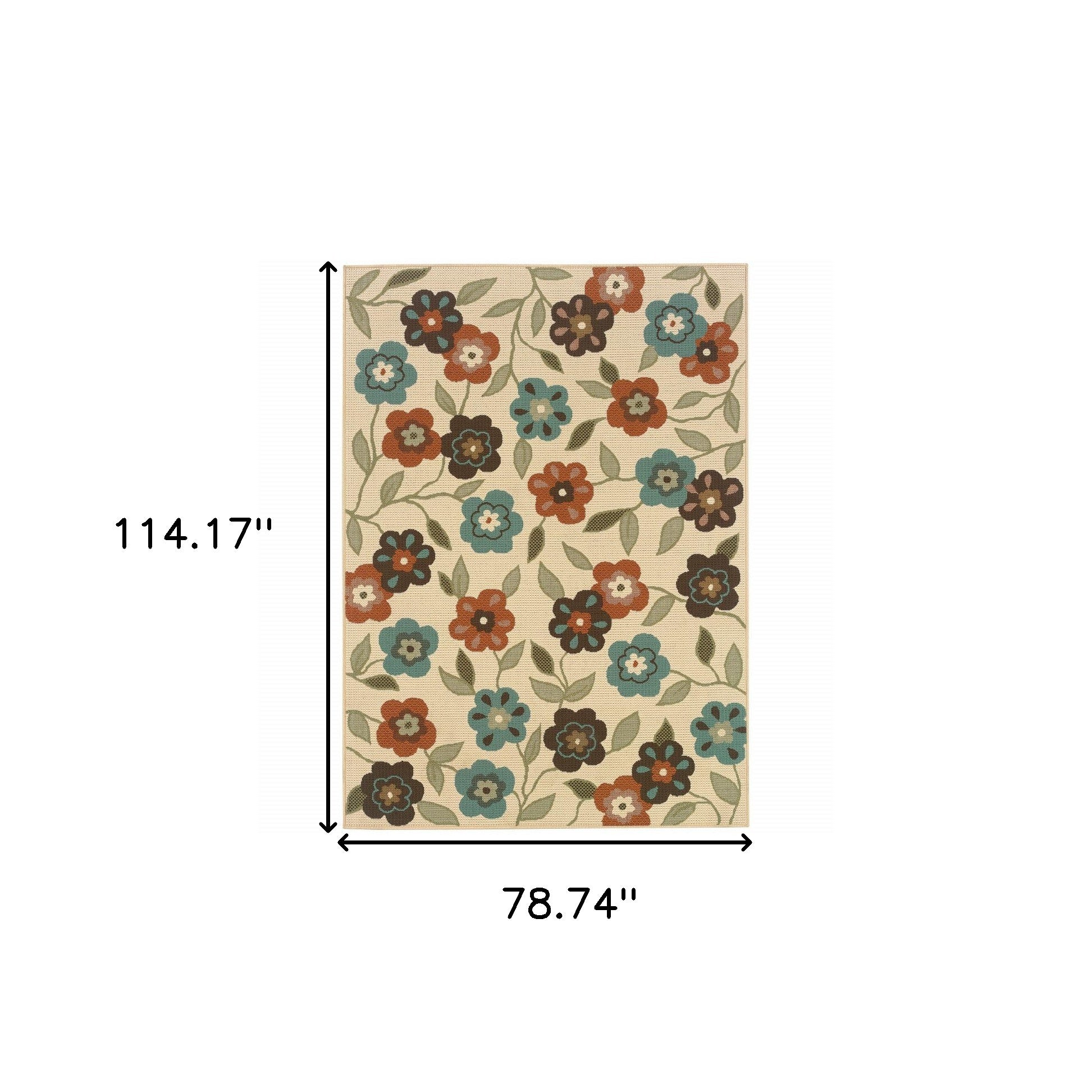 7' x 10' Brown and Ivory Floral Stain Resistant Indoor Outdoor Area Rug