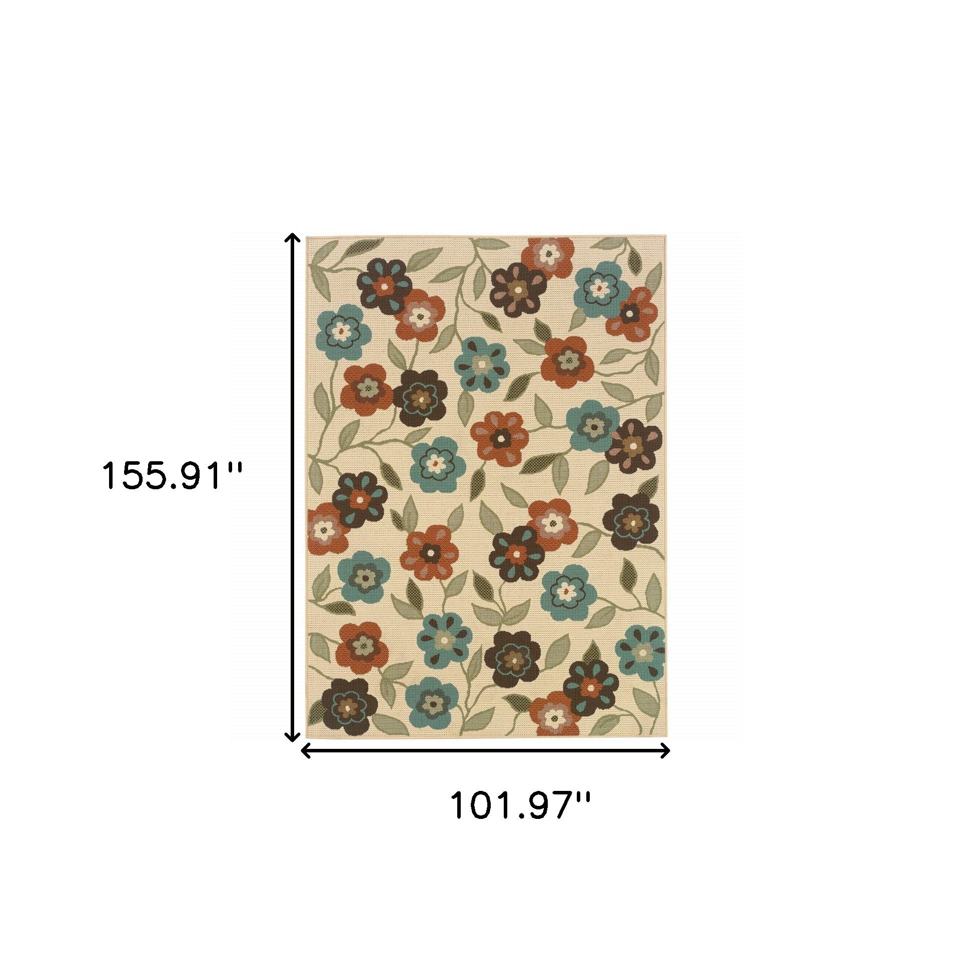 9' X 13' Brown and Ivory Floral Stain Resistant Indoor Outdoor Area Rug