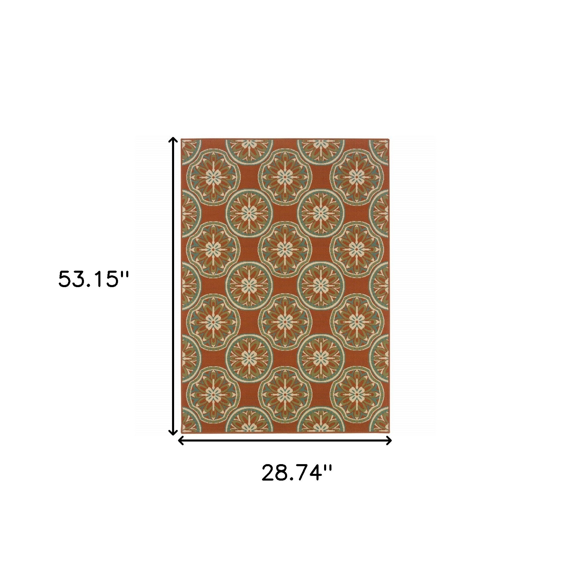 2' X 4' Brown and Ivory Floral Stain Resistant Indoor Outdoor Area Rug