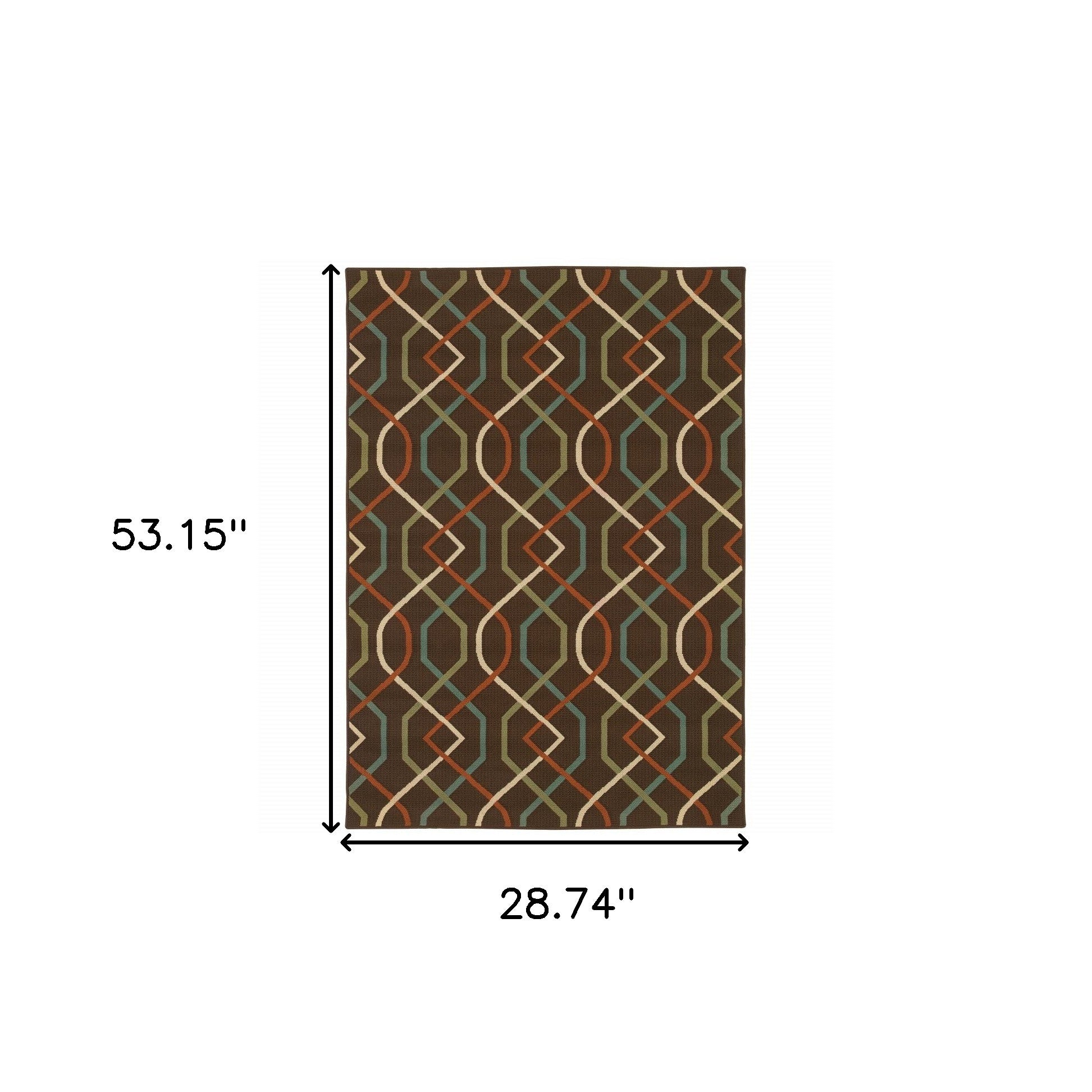 2' X 4' Brown and Ivory Geometric Stain Resistant Indoor Outdoor Area Rug