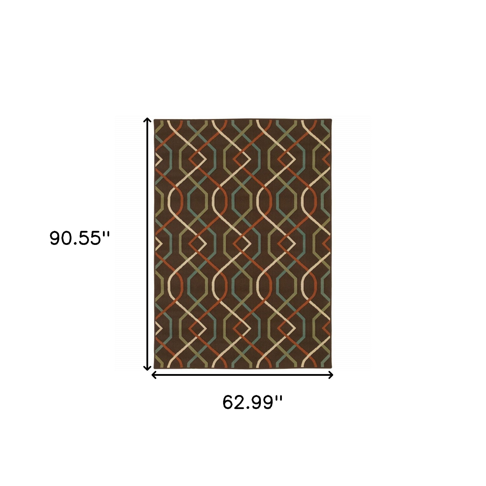 5' x 8' Brown and Ivory Geometric Stain Resistant Indoor Outdoor Area Rug