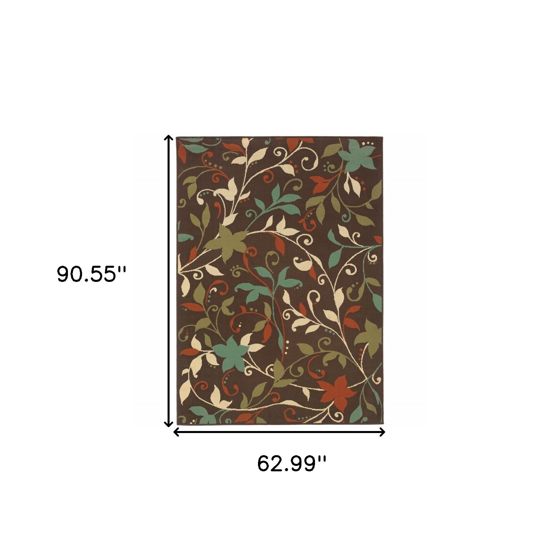 5' x 8' Brown Floral Stain Resistant Indoor Outdoor Area Rug