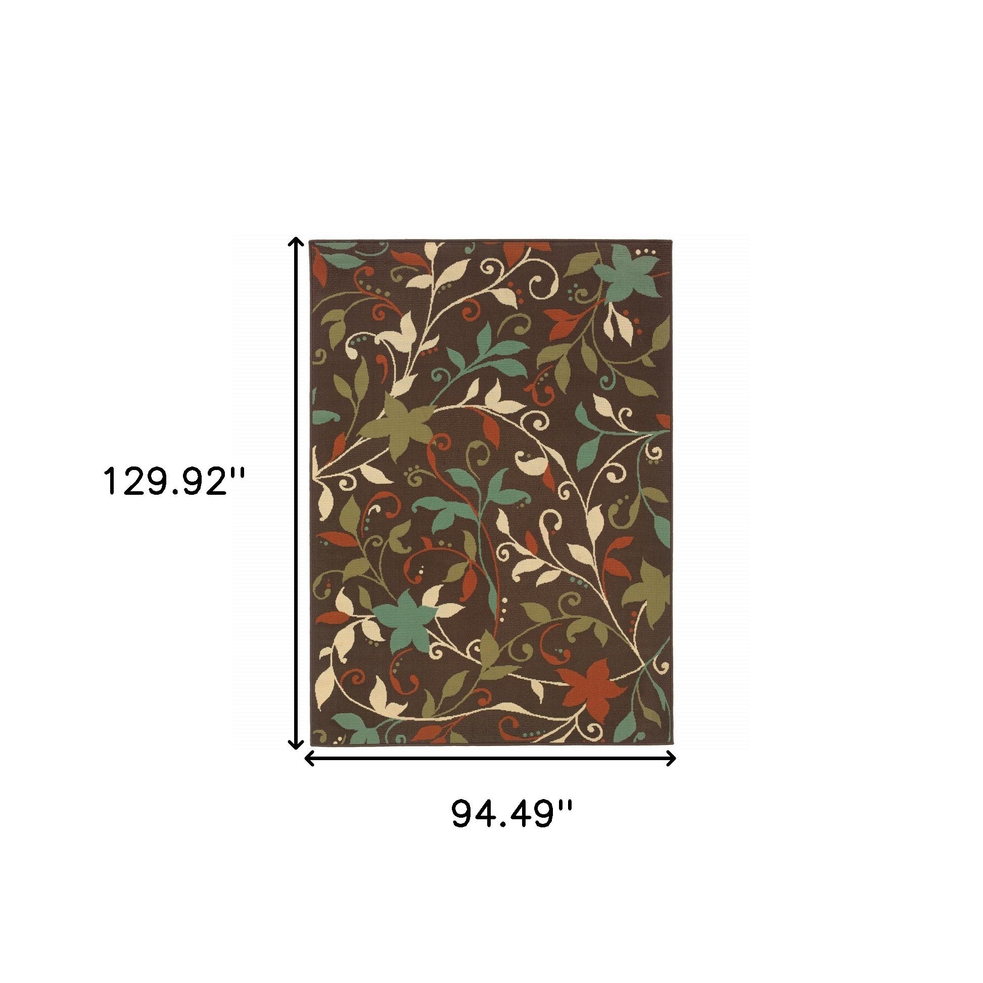 8' x 11' Brown Floral Stain Resistant Indoor Outdoor Area Rug