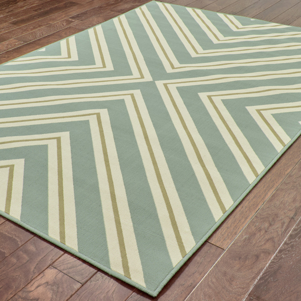 2' X 4' Blue and Green Geometric Stain Resistant Indoor Outdoor Area Rug