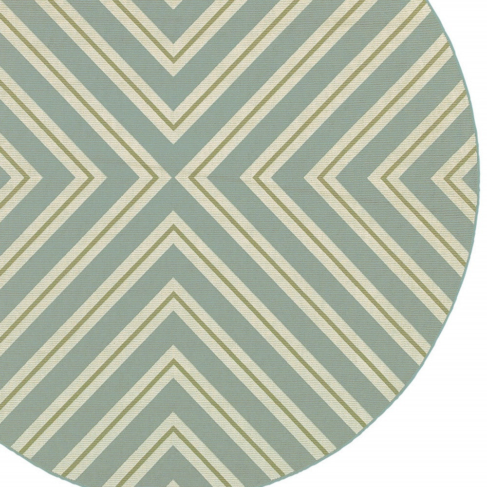 8' x 8' Blue and Green Round Geometric Stain Resistant Indoor Outdoor Area Rug