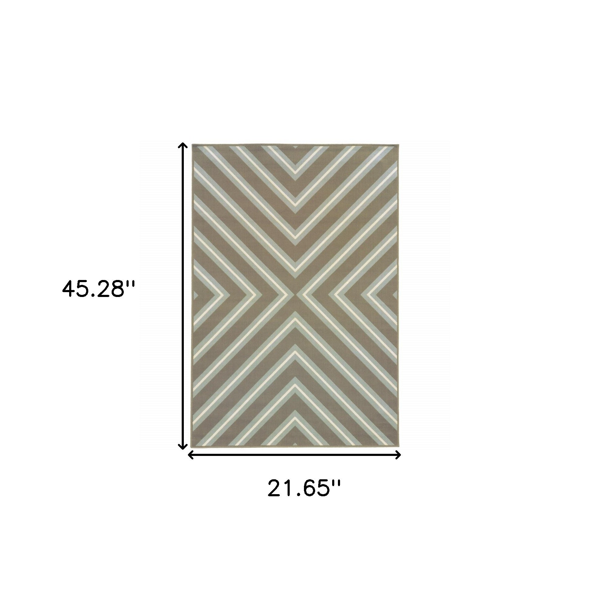 2' X 4' Blue and Gray Geometric Stain Resistant Indoor Outdoor Area Rug